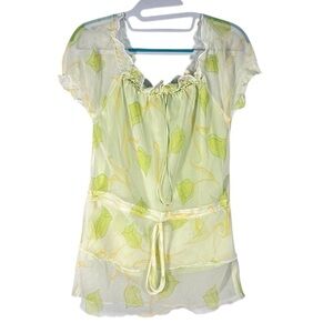 Vintage Y2K Fairycore Sheer Mesh Babydoll Tie Blouse Small